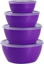 4-Piece Classic Plastic Prep Bowls with Lids, Nesting Plastic Small Mixing Bowl Set for Mixing, Baking, Prepping, Cooking and Serving Food, Microwave and Dishwasher Safe (Purple) - Image 2