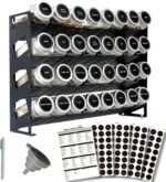 4 Tier Spice Rack Organizer with 32 Square Spice Jars and 160 Spice Labels Set for Kitchen Cabinet Countertop Pantry or Wall Mount, Matte Black - Image 2