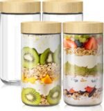 4 pack 24oz Overnight Oats Containers with Bamboo Lids, Glass Jars with Airtight Lids for Meal Prep, Wide Mouth Mason Salad Jars, Glass Food Storage Container for Yogurt Chia Snacks Spice Sugar - Image 2