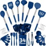 450°F Heat Resistant Silicone Kitchen Utensils Set - 34 Pieces Blue Cooking Utensils-Set for Nonstick Cookware - Silicone Spatulas Set, Stainless Steel Handle & Other Kitchen accessories - Image 2