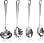 4PCS Cooking Utensils Set, Stainless Steel Kitchen Utensils Set, Durable Kitchenware Set for Cooking, Utensils Set with Slotted Serving Spoon, Spaghetti Fork, Ladle, Solid Serving Spoon - Image 2