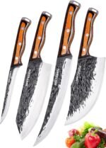 4PCS Hand Forged Butcher Knife and Kitchen Knife 2 in 1 Set, Heavy Duty Meat Cleaver Serbian Chef Knife Breaking Knife Boning Knife for Meat Cutting BBQ Gifts for Men Women - Image 2
