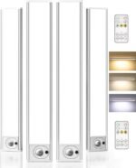 4Pack 12inch Under Cabinet Lighting with Remote, 2400mAh USB Rechargeable Battery LED Lights, Smart Motion Sensor Wireless Indoor, Dimmable 3 Color Temps Closet Light for Kitchen, Stairs - Image 2