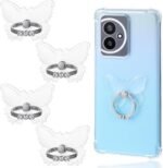 4Pcs Transparent Butterfly Phone Ring Holder Grip, Clear Cell Phone Ring Holder Stand with 3 Diamonds, 360° Rotation Finger Grip Kickstand Compatible with Most Smartphones,Tablets Case - Image 2