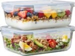4pc Set - 8 Cup/64oz Large Glass Food Storage Containers with Lids Airtight Meal Prep Container with Lid Lock - Freezer Microwave & Oven Safe Clear Lunch Bowl Stackable Baking Pantry Organizer (2Pack) - Image 2