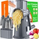 5 Blade Rotary Cheese Grater Hand Crank with Storage Box, Vegetable Chopper, Cheese Shredder for Cheeses, Veggies, Nuts - Easy to Use, Non-slip Suction Base, Gray - Image 2