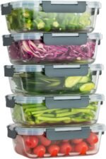 5 PACK 36 oz Glass Meal Prep Containers, Glass Food Containers with Snap-Lock Lids, Airtight Lunch Containers, Microwave, Oven, Refrigerator and Dishwasher Safe，Gray - Image 2