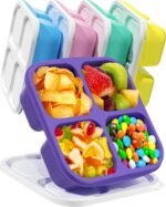5 Pcs Bento Snack Containers, Reusable 4 Compartment Divided Food Storage Containers, Divided Lunchable Container for School, Work and Travel (5 Color) - Image 2