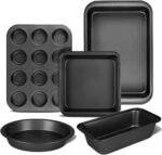 5-Piece Kitchen Non-Stick Baking Pan Set, Including Round/Square Cake Pan, Muffin Pan, Bread Pan, Baking Pan, and Baking Sheet, Durable and Scratch-Resistant Baking Set, Black - Image 2