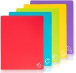 5 Pieces Flexible Plastic Cutting Board Mats with Food Icons, BPA Free Cutting Boards for Kitchen, Non Slip Cutting Mat for Meat and Vegetables (Red, Bright Yellow, Light Green, Purple, Lake Blue) - Image 2