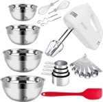 5-Speed Electric Hand Mixer, 4 Large Mixing Bowls Set, Handheld Mixers with Whisks Beater, Stainless Steel Metal Nesting Bowl Measuring Cups Spoons Kitchen Cake Blender for Baking Supplies - Image 2