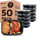 50 Pack (100-Piece) 32 oz Sturdy Leakproof 2-Compartment Meal Prep Containers with Lids, Plastic Food Storage Containers for Lunch, Microwave, Freezer, and Dishwasher Safe Takeout Containers - Image 2