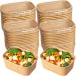 50 Pack 25oz Paper Meal Prep Containers with Lids, Disposable Kraft Food Containers, Stackable Oil-Proof Takeout Salad Bowls for Meal Prep, Picnic, Party Supplies, Microwave Freezer Safe - Image 2
