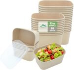 50 Pack 32 OZ Large Paper Bowls with Lids, Heavy Duty Disposable Compostable Container for Party, Disposable Bowls Bulk Soak-Proof and Microwave Safe for Hot/Cold Use(32OZ-50PACK) - Image 2