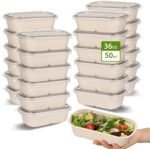 50 Pack Disposable Food Containers with Lids, 36oz Large Paper Meal Prep Containers, Biodegradable Takeout Togo Containers, Compostable, Microwave Safe Paper Bowls for Burrito, Nacho, Salad, Pasta - Image 2
