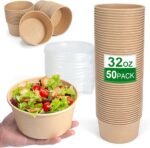 50 Pcs 32 Oz disposable meal prep containers，paper bowls with lids，disposable soup bowls，soup bowls disposable hot/cold，disposable salad bowls with lids， - Image 2