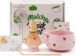5pcs Premium Matcha Set,Ceramic Bowl with Spout and Bamboo Whisk set, Ceremonical Matcha Kit for breakfast/latte,Tea Starter Making Kit,Unique Matcha Gift set (pink love) - Image 2