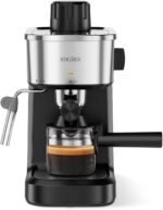 6 Bar Espresso Machine, 800W Compact Coffee Maker with Stainless Steel Cup Warmer, Steam Milk Frother, Automatic Pressure Relief, Cappuccino & Latte Maker, Black, for Home and Office - Image 2
