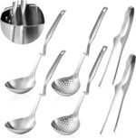 6 PCS Soup Ladle pot Colander & BBQ Tongs Hotpot Kit - Shabu Shabu Utensils Set for Camping, Barbecue & Kitchen Cooking Ladle Set - Image 2