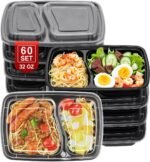 60 Sets 32oz Meal Prep Containers 2 Compartment - Plastic Food Storage Containers 2 Compartments with Lids - Image 2