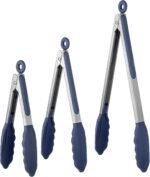 600ºF Heat Resistant Kitchen Tongs: U-Taste 7/9/12 inch Silicone Cooking Tong Set with Non Stick Rubber Tips and Silicon Coated 18/8 Stainless Steel Handle for Serving Grilling Salad(Midnight Blue) - Image 2