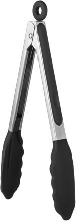 600ºF Heat Resistant Kitchen Tongs: U-Taste 9 inch Silicone Cooking Tong with Firm Sealed Non Stick Rubber Tips & Silicon Coated 18/8 Stainless Steel Handle & Smooth Locking for Serving Salad (Black) - Image 2