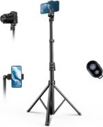 67" Phone Tripod, MIIASI Extendable Tripod for iPhone, Selfie Stick with Remote and Phone Holder, Compatible with iPhone/Android/Camera, Light Stand (Black) - Image 2