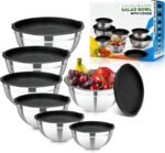 7 Piece Stainless Steel Mixing Bowls with Lids Set, Metal Mixing Bowls Nesting Design Salad Bowl for Kitchen Cooking, Baking, Prepping and Serving Food (Size 0.7, 1.1, 1.5, 2.1, 3.5, 4, 4.5QT) - Image 2
