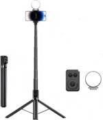 70“ Selfie Stick Tripod for iPhone/Android - Expandable Phone Tripod with Fill Light, 10M Bluetooth Remote Control, one Click Open Selfie Stick for Vlog/Travel/Live Streaming(Black) - Image 2