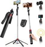 71" Phone Tripod Selfie Stick for iPhone/Android/Camera, Cell Phone Tripod Stand with Wireless Remote Control, Extendable Phone Mount 360° Rotation - Image 2