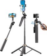 72" Phone Tripod, Tripod for iPhone with Wireless Remote Control, Portable Selfie Stick for iPhone, Live Streaming, Video Recording, Compatible with Cell Phones, Cameras - Image 2