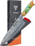 8" Chef Knife - Professional Kitchen Knife - Hammered Damascus Steel & Resin Handle - YAO Series - Image 2
