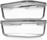 8 Cups/ 63 Oz 4 Piece (2 containers + 2 Lids) Large Glass Food Storage/ Baking Containers with Locking Lids . Ideal for Storing food, vegetables or fruits. BPA Free & Leak Proof -Microwave, Oven Safe - Image 2