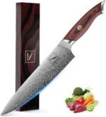 8" High Carbon Stainless Steel Kitchen Chef Knife, Redwood Handle, Textured Anti-Stick Blade, Rustproof & Dishwasher Safe, Effortless Chopping, Premium Gift Box - Image 2