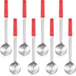 8 Pcs Portion Control Serving Spoons Portion Scoops Cups Solid and Slotted Stainless Steel Ladle Spoon for Food, Serving Utensils Set for Parties(Red,2 oz) - Image 2