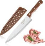 8 inch Chef Knife, Razor Sharp Kitchen Knife with Protective Knife Sheath, Razor Sharp Slicing Knife with Ergonomic Handle, German Stainless Steel, Dishwasher Safe (Brown Color) - Image 2