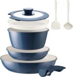 8PCS Ceramic Cookware,Nonstick Pan, Removable Handle Ceramic Pots and Pans Set, Stackable Set, Nonstick Pan Pots and Pans Set Non Stick pot(Blue) - Image 2