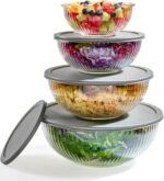 8pc Ribbed Glass Mixing Bowls with Leakproof Airtight Lids - BPA-Free Meal Prep Stackable Space Saving Nesting, Kitchen Baking Food Storage & Serving Containers - Microwave, Freezer, Dishwasher Safe. - Image 2