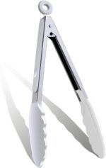 9 Inch Kitchen Tongs, Cooking Tongs with Silicone Tips and Stainless Steel Handle, Non Stick Heat Resistant Tongs for Cooking, Buffet, Salad Serving (9", White) - Image 2