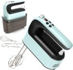 9-Speed Digital Hand Mixer Electric, 400W Powerful DC Motor, Hand Mixer Electric Handheld with Snap-On Storage Case, 5 Stainless Steel Accessories, Beaters, Dough Hooks, Whisk(Ice Blue/Black) - Image 2