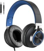 AC01 Over-Ear Headphones Wired, Passive Noise Isolating Corded Stereo Headsets with Mic Volume Control for Adults Teens 3.5mm for Chromebooks, Laptop, Computer, Tablets, Travel (Black Blue) - Image 2