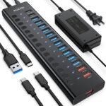 AGEEN 16-Port Powered USB 3.2 Hub-10Gbps SuperSpeed Data Splitter with 2 USB-C & 11 USB-A Ports, 3 x 24W QC 3.0 Fast Charging Ports, Individual On/Off Switches, 96W Power Adapter for Laptop, PC, Mac - Image 2