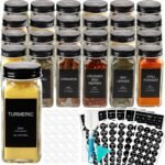 AISIPRIN 24 Pcs Glass Spice Jars with 398 Labels, 4oz Empty Square Spice Containers Seasoning Bottles - Shaker Lids, Funnel, Brush and Marker Included(Black Metal Caps) - Image 2