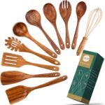 AIUHI 10 Pack Wooden Spoons for Cooking, Teak Wood Kitchen Utensils Set for Non Stick Use, Spatula Set for Stirring, Baking, Non Stick Wooden Utensils for Kitchen - Image 2
