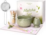 ALBISS Matcha Whisk Set - 7 Pcs Ceramic Matcha Kit with 18oz Spout Bowl & Cherry Blossom Design, Bamboo Whisk & Holder, Scoop, Rest, Sifter, Towel, Elegant Japanese Tea Gift Set for Macha Lover, Green - Image 2