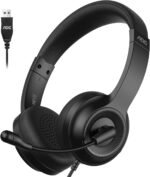 AOC USB Headset with Microphone for PC, Over-Ear Wired Headphones with Noise-Cancelling Mic, 40mm Audio Drivers, USB-A Computer Headset for Office, Teams, Call Centers & Online Meetings (Black) - Image 2