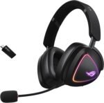 ASUS ROG Delta II Wireless Gaming Headset with Detachable Mic – Tri-Mode (BT, 2.4GHz, 3.5mm), 50mm Titanium-Plated Drivers, 110Hr Battery, Lightweight, for PC, PS5, PS4, Xbox, Switch, Mobile - Black - Image 2
