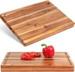 Acacia Wood Cutting Board (17x13x1.5in) and Wooden Butcher Block, Chopping Board - Reversible Multipurpose For Meat, Cheese Board, Vegetables, Bread...with Juice Groove, Cracker Holder & Inner Handles - Image 2
