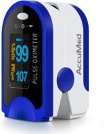AccuMed Fingertip Pulse Oximeter, Sp02 Finger Blood Pulse Oxygen Monitor, w/Carrying case, Lanyard Silicon Case & Battery CMS-50D (Blue) - Image 2