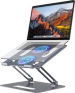 Adjustable Laptop Cooling Stand with 2 Quiet Fans & RGB Lighting, Aluminum Alloy & Foldable Ergonomic Design for MacBook, Lenovo, ASUS, Dell 10-16 Inch, Perfect for Gaming, DJ, Office - Gray - Image 2